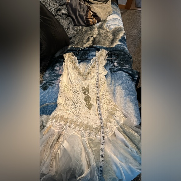 Boho Gypsy Fairy Viking Festival Wedding Dress Custom Made Crotchet Size 8 - Picture 7 of 17